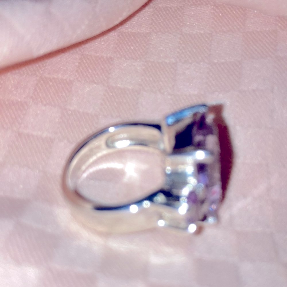 ENGAGEMENT RING: AMETHYST 3 Stone Ring—Bold, Modern Ring in Classic Design - Picture 5 of 5